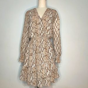 Michael Kors Snake Ruffle Khaki Dress